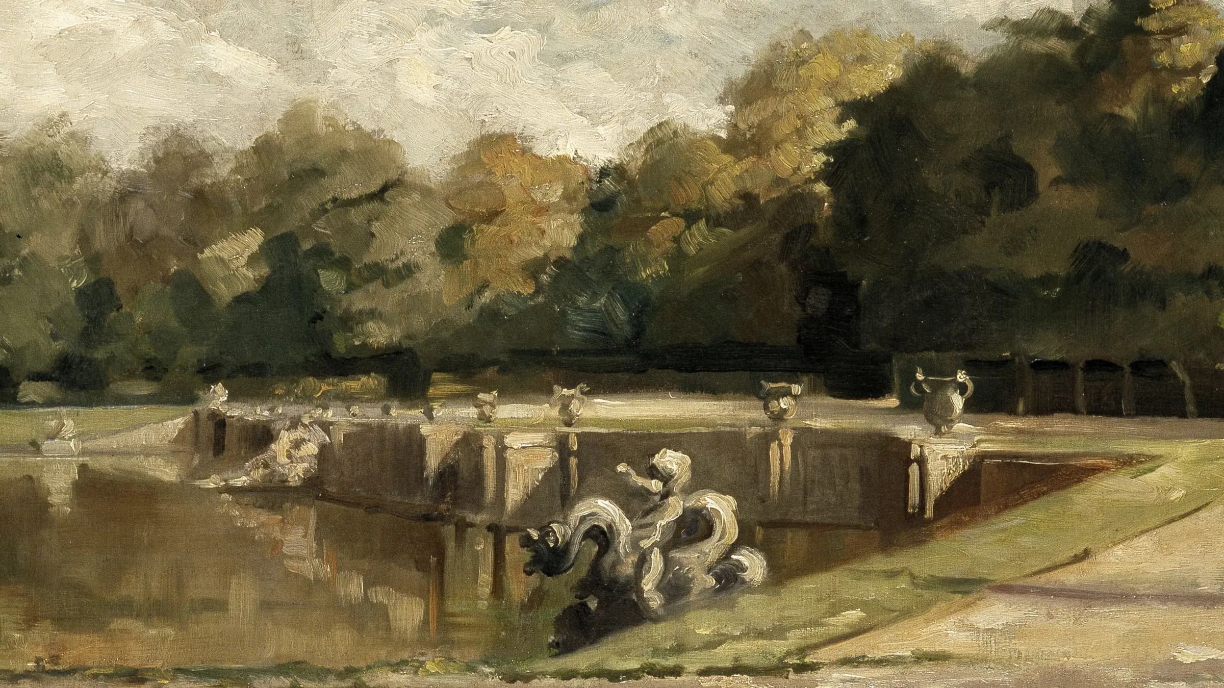 Neptune’s Pool at Versailles, landscape painting by Charles-François Daubigny (1866).